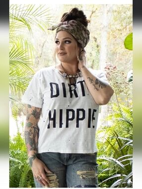 Jaded Gypsy Dirty Hippie Tee - Parchment - Relaxed Short Sleeve Top